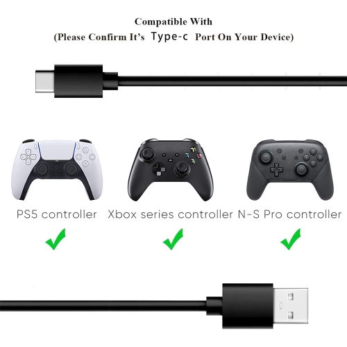 Replacement USB Type C Charge Cord Charging Cable for Xbox Elite Controller Series 2 and Xbox Series S/X, Sony PS5