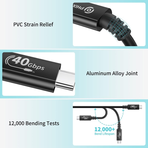 USB 4.0 Cable for Thunderbolt 4 Cable 2.62ft, USB C Cable 40 Gbps, with 100W Charging, Single 8K@60HZ or Dual