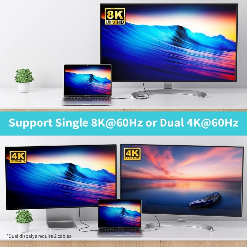 USB 4.0 Cable for Thunderbolt 4 Cable 2.62ft, USB C Cable 40 Gbps, with 100W Charging, Single 8K@60HZ or Dual