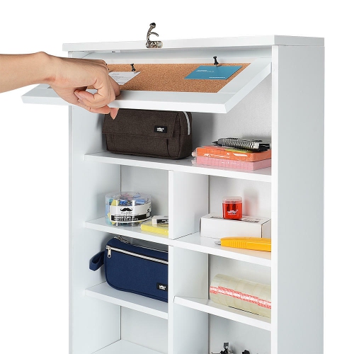 Wall Mounted Floating Desk and Wall Shelves, Fold-Out Convertible Office Desk with Chalkboard and large Storage Area Space Saver Writing Table