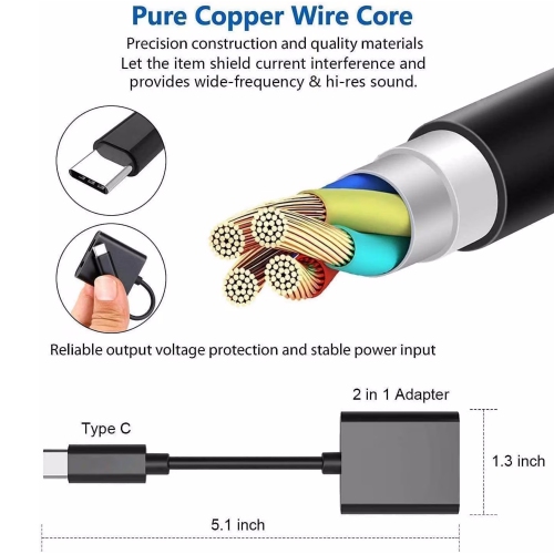 NIERBO USB C to 3.5mm Headphone and Charger Adapter, 2 in 1 USB C to Aux Audio Jack with PD 60W Fast Charging Dongle Cable Cord for iPhone