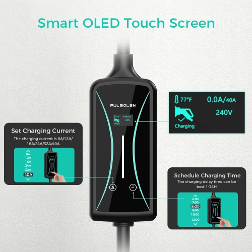 Chargeur Fulsolen Levle 2 EV jusqu'à 40Amp V, 9,6kW a, 240 V, station de recharge pour véhicule électrique intérieur/extérieur avec câble