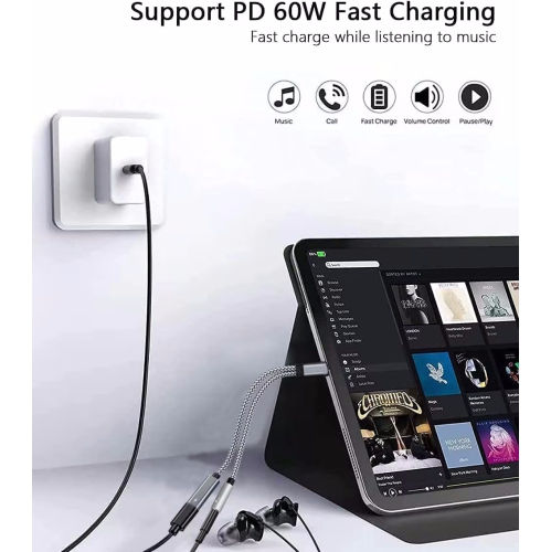 NIERBO USB C to 3.5mm Headphone and Charger Adapter, 2 in 1 Type C to Aux Audio Jack PD 60W Fast Charge Dongle Fit with Galaxy S23 S22 S21 Ultra S20,