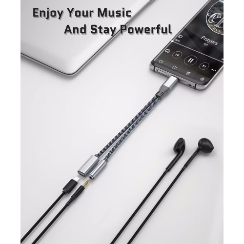 NIERBO USB Type C to 3.5mm Audio Adapter and Charger, 2 in 1 1/8 Inch Headphone Jack Charging Power Aux Cable for iPhone 15, Samsung Galaxy S23 S22