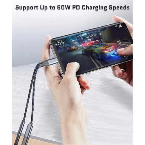 NIERBO USB Type C to 3.5mm Audio Adapter and Charger, 2 in 1 1/8 Inch Headphone Jack Charging Power Aux Cable for iPhone 15, Samsung Galaxy S23 S22