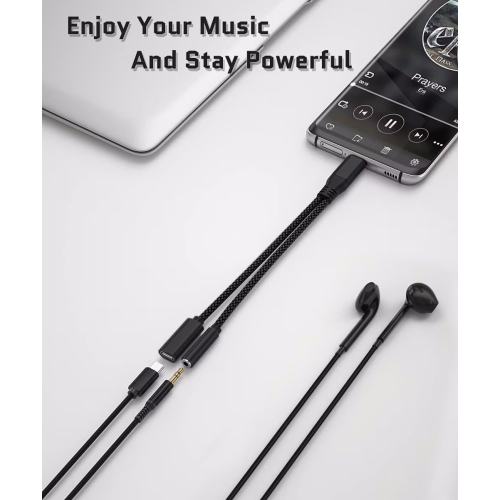 NIERBO USB Type C to 3.5mm Audio Adapter and Charger, 2 in 1 1/8 Inch Headphone Jack Charging Power Aux Cable for iPhone 15, Samsung Galaxy S23 S22
