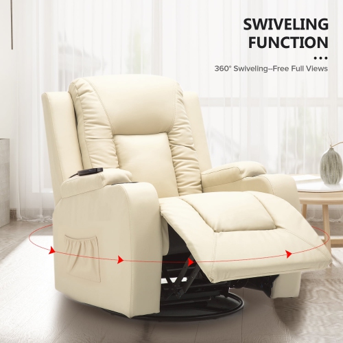 Fauteuil inclinable ComHoma, divan berçant en cuir pu avec massage chauffant, blanc crème