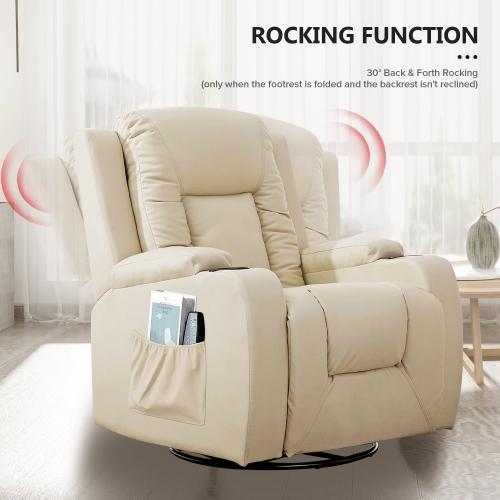 Fauteuil inclinable ComHoma, divan berçant en cuir pu avec massage chauffant, blanc crème