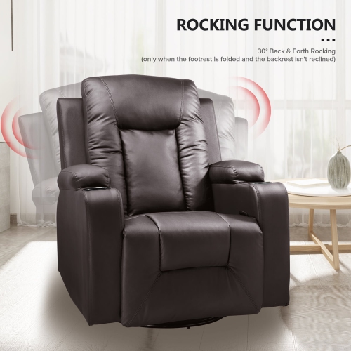 Fauteuil inclinable ComHoma avec divan berçant en cuir de polyuréthane et massage chauffant, brun