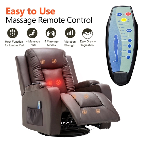 Fauteuil inclinable ComHoma avec divan berçant en cuir de polyuréthane et massage chauffant, brun