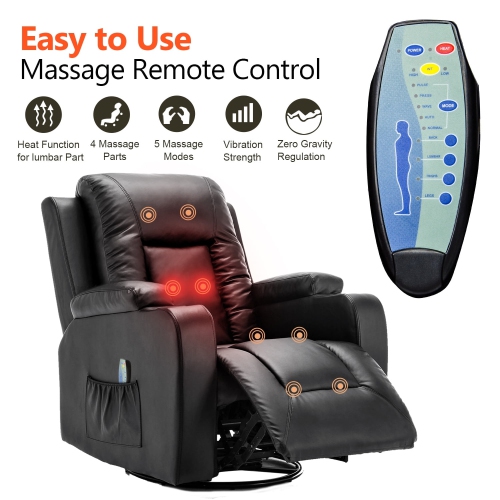 ComHoma Recliner Chair PU Leather Rocking Sofa with Heated Massage, Black