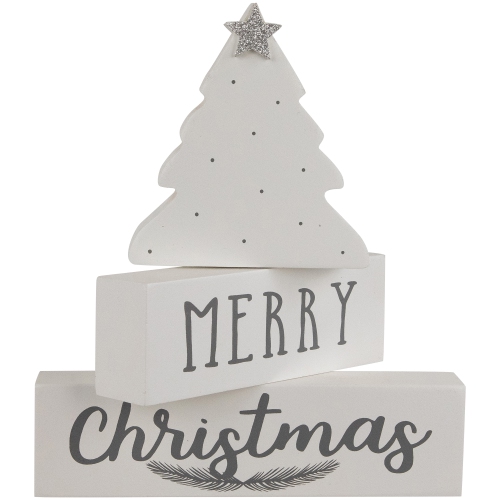 Star Topped Tree "Merry Christmas" Wooden Block Decoration - 6.75"