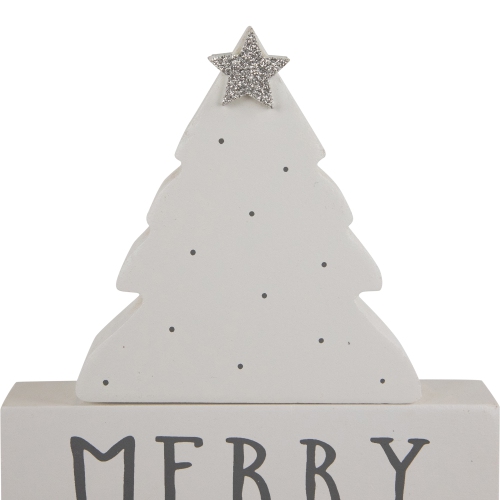 Star Topped Tree "Merry Christmas" Wooden Block Decoration - 6.75"