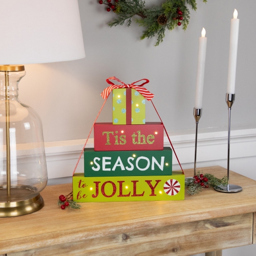 Lighted "Tis The Season To Be Jolly" Christmas Decoration - 11.75"