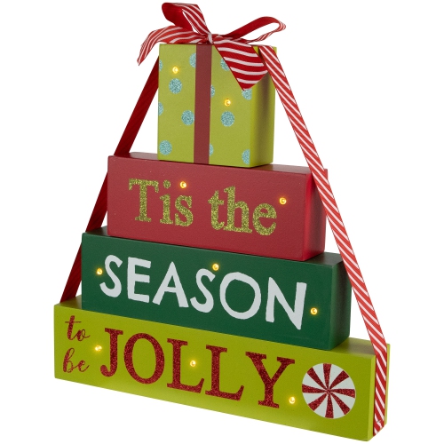 Lighted "Tis The Season To Be Jolly" Christmas Decoration - 11.75"