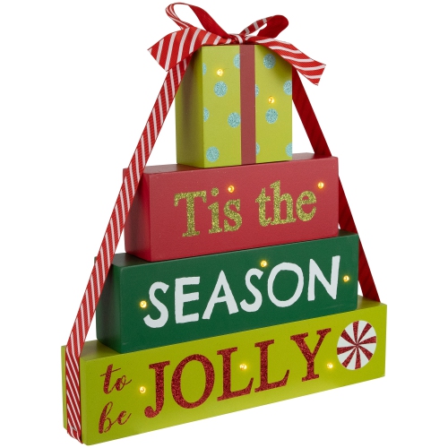Lighted "Tis The Season To Be Jolly" Christmas Decoration - 11.75"