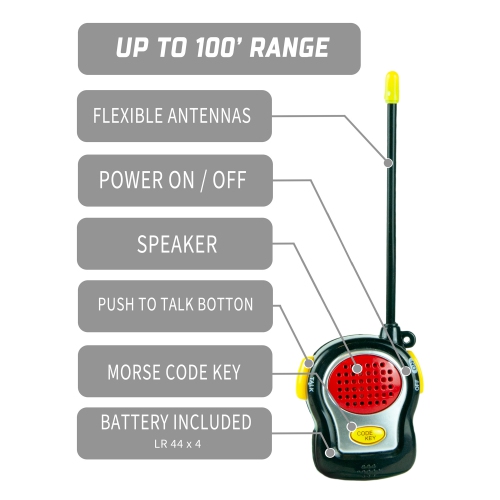 World’s Tiniest Walkie Talkies Limited Edition - Miniature Design, Morse Code Key, Flexible Antennas, and Up to 100’ Range - Ideal Novelty Gift for