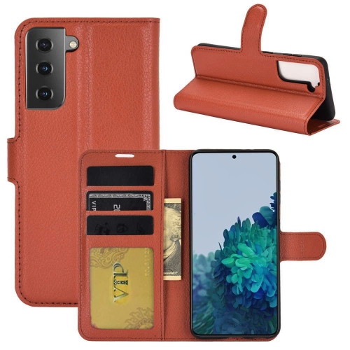 [CS] Samsung Galaxy S23 FE, étui portefeuille folio magnétique en cuir à rabat avec fente pour carte, brun