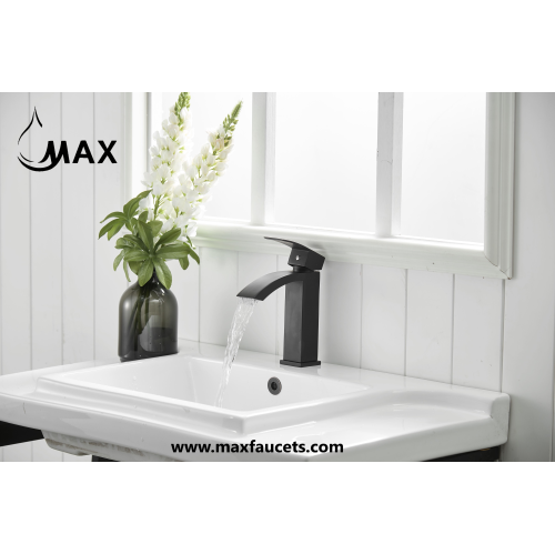 MAX Faucets Matte Black Waterfall Bathroom Faucet Single Handle Matte Black Finish