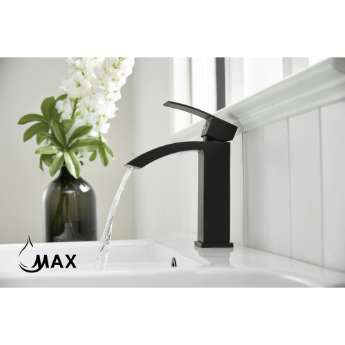 MAX Faucets Matte Black Waterfall Bathroom Faucet Single Handle Matte Black Finish