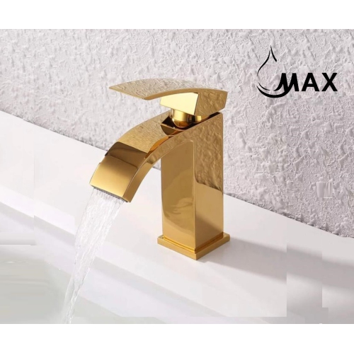MAX Faucets Shiny Gold Finish Waterfall Single Handle Bathroom Faucet