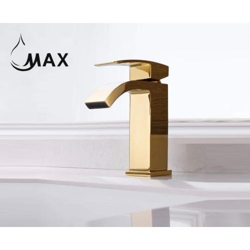 MAX Faucets Shiny Gold Finish Waterfall Single Handle Bathroom Faucet