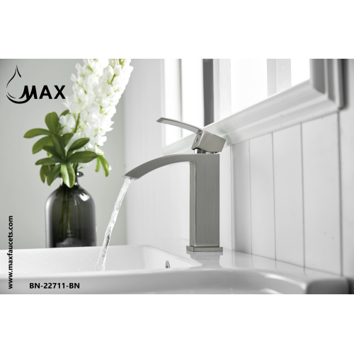MAX Faucets Waterfall Single Handle Bathroom Faucet Brushed Nickel Finish