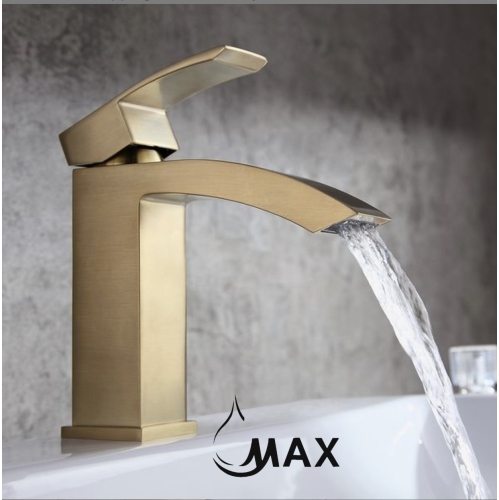 MAX Faucets Waterfall Bathroom Faucet Single Handle Brushed Gold Finish