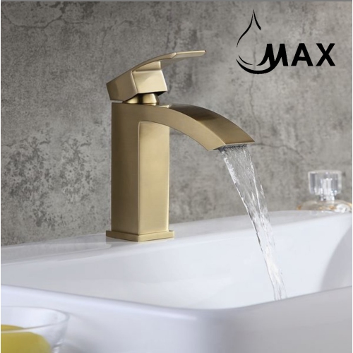 MAX Faucets Waterfall Bathroom Faucet Single Handle Brushed Gold Finish