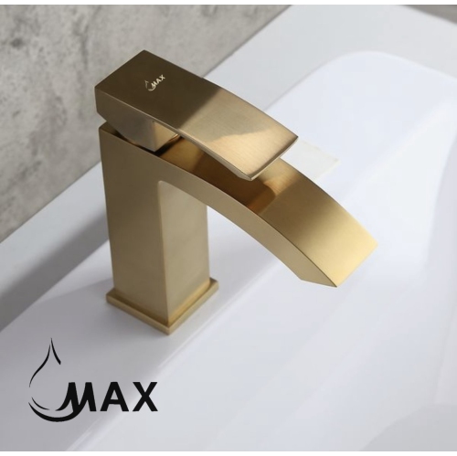 MAX Faucets Waterfall Bathroom Faucet Single Handle Brushed Gold Finish