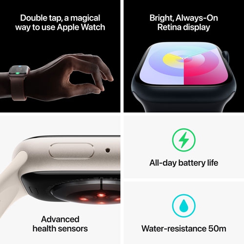 Boîte ouverte - Apple Watch Series 9 avec boîtier en aluminium minuit et bracelet sport minuit - moyen/Grand