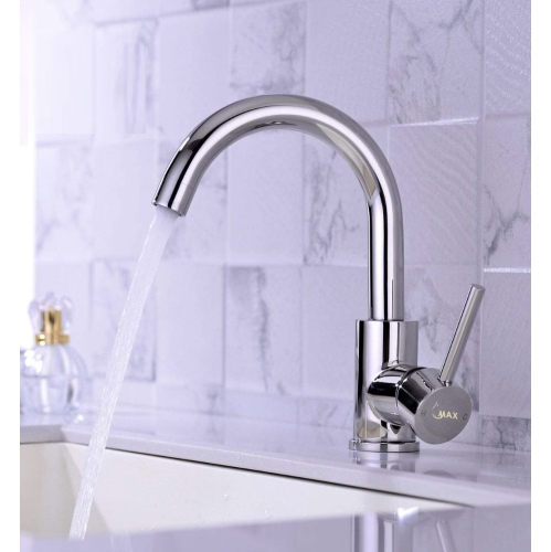 MAX Faucets Side Handle Bathroom Faucet Swivel Spout Chrome Finish