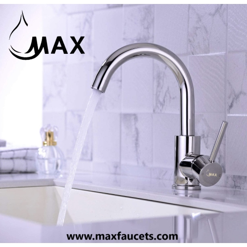 MAX Faucets Side Handle Bathroom Faucet Swivel Spout Chrome Finish