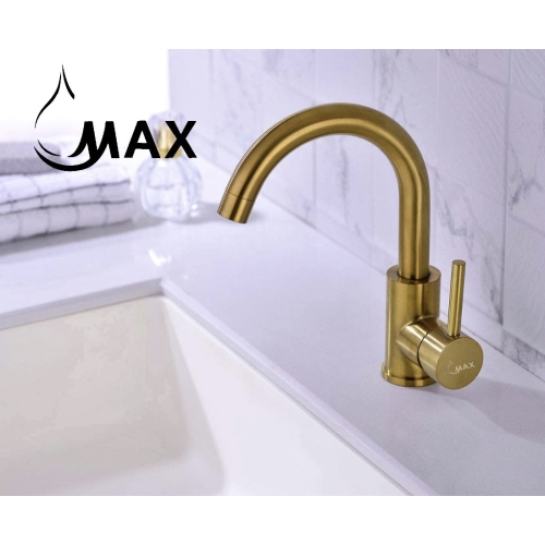 MAX Faucets Bathroom Faucet Side Handle Swivel Spout Brushed Gold Finish