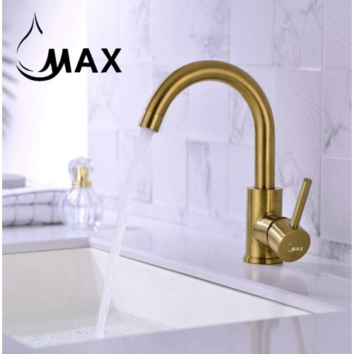 MAX Faucets Bathroom Faucet Side Handle Swivel Spout Brushed Gold Finish