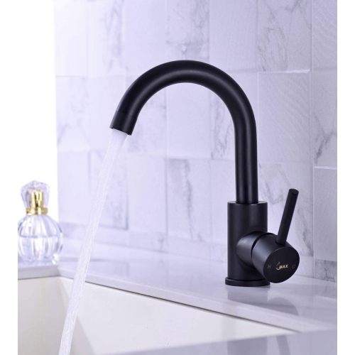 MAX Faucets Bathroom Faucet Side Handle Swivel Matte Black Finish
