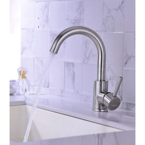 MAX FAUCETS  Side Handle Swivel Bathroom Faucet Brushed Nickel Finish