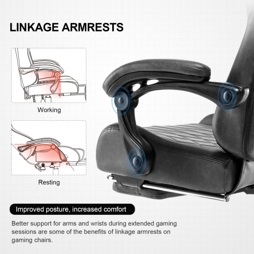 GTPLAYER PRO Gaming Chair with Footrest, Dual Bluetooth 5.1 Speakers PVC leather Recliner, Gray