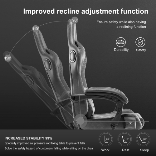 GTPLAYER PRO Gaming Chair with Footrest, Dual Bluetooth 5.1 Speakers PVC leather Recliner, Gray