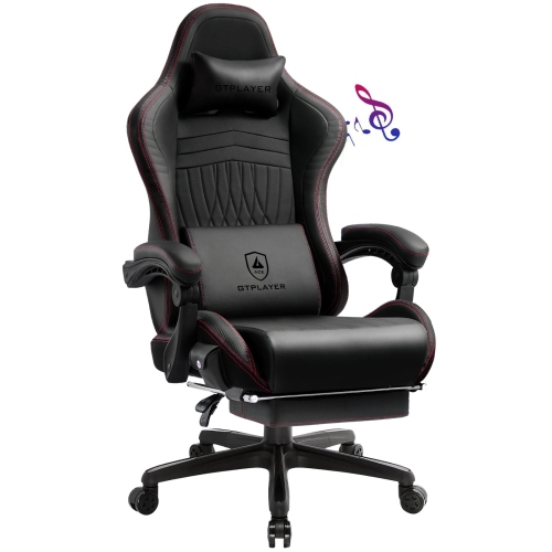 GTPLAYER PRO Gaming Chair with Footrest, Dual Bluetooth 5.1 Speakers PVC leather Recliner, Red