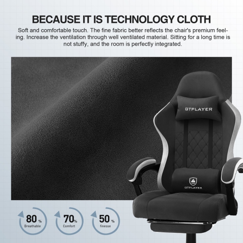 GTPLAYER Gaming Chair with Footrest&Pocket Spring Cushion&Linkage Armrests Ergonomic Office Chair, Black
