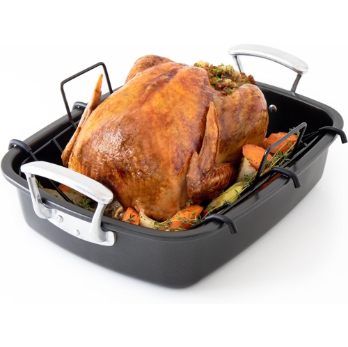 Chef Pomodoro Deluxe Large Carbon Steel Roasting Pan with U-Rack, 18.5 x 14.5-Inch, Extra-Large, Grey – The Ultimate Solution for Flawless Roasts