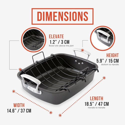 Grand plat à rôtir en acier au carbone avec support en U chef Pomodoro Deluxe, 18,5 x 14,5 po, très grand, gris – la solution parfaite pour les rôtis