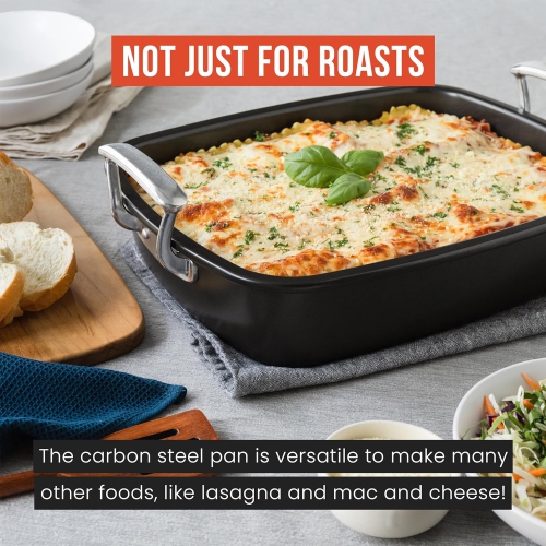 Grand plat à rôtir en acier au carbone avec support en U chef Pomodoro Deluxe, 18,5 x 14,5 po, très grand, gris – la solution parfaite pour les rôtis