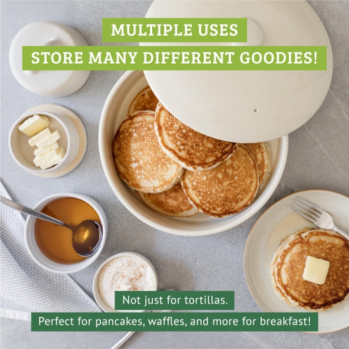 Chef Tacos Ceramic Tortilla Warmer, Microwavable, Tortilla Holder Container, Pancake Keeper, Best for Storage Tortilleros, with Lid