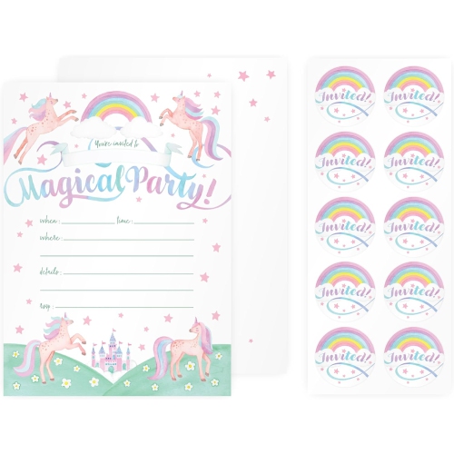 Rileys & Co. Party Invitation Cards with Envelopes and Bonus Stickers, Party Invitation Cards for Boys and Girls with Cute Graphics 7x5 Inches - 50