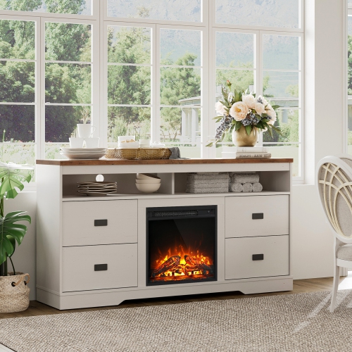 WAMPAT Fireplace Dual Use TV Stand for TVs Up to 65 Inch, Entertainment Center with Drawers and Adjustable Shelf for Living Room,Antique White