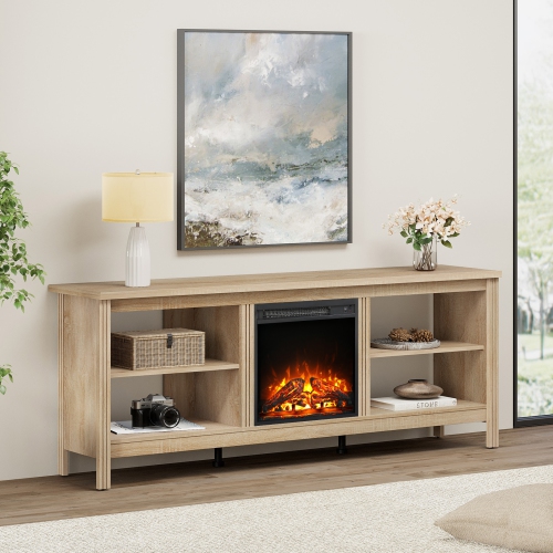 Meuble pour téléviseur WAMPAT avec foyer pour meuble télé de 75 po, meuble pour téléviseur électrique en bois Fire place avec 4 Storages pour chambre
