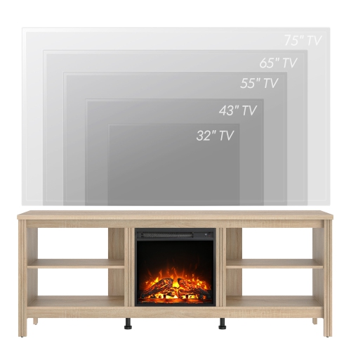 Meuble pour téléviseur WAMPAT avec foyer pour meuble télé de 75 po, meuble pour téléviseur électrique en bois Fire place avec 4 Storages pour chambre
