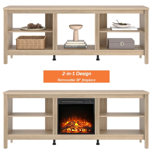Meuble pour téléviseur WAMPAT avec foyer pour meuble télé de 75 po, meuble pour téléviseur électrique en bois Fire place avec 4 Storages pour chambre